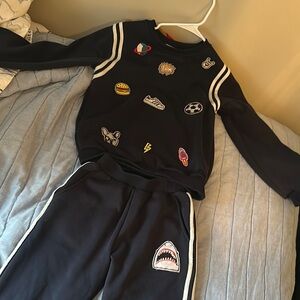 Black Sweatshirt and Pants Set with Patches